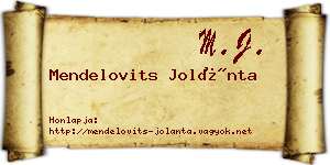 Mendelovits Jolánta névjegykártya